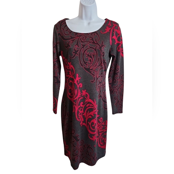 New York & Company Gothic Black Red Long Sleeve Midi Dress Small Whimsigoth 90s - Picture 2 of 7